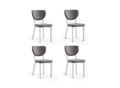 Stühle-Set 4x Stuhl Modern Stoff Komfortabel Grau Weich Bequem
