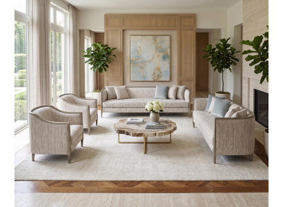 Premium Sofa Set modern klare Linien hellbeiger Stoff