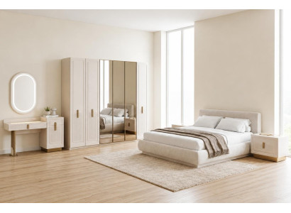 Schlafzimmer Set Beige Modern Komplett Schrank Schminktisch Nachtt