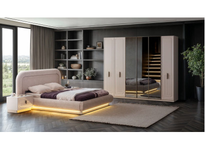 Schlafzimmer Set Beige Modern Komplett Bett 6t Schrank 2x Nachttische