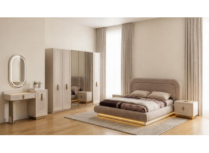 Moderness Schlafzimmer Set Beige Elegante Komplett Bett Schminktisch