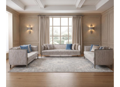 Wohnzimmer Sofa Set modern mit Kissen hellbeiger Stoff