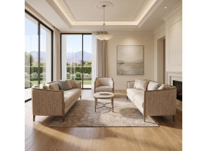 Wohnzimmer Sofagarnitur modern Hellbeige Polsterstoff