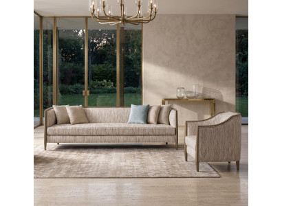 Set für Wohnzimmer Sessel und Sofa in Beige mit Holzfüßen modern