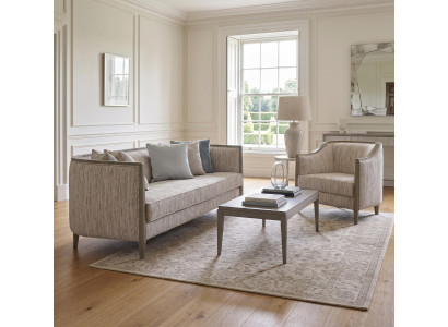 Beige Wohnzimmergarnitur Sofa plus Sessel mit Holzbeinen