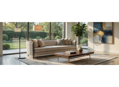 Wohnzimmersofa modern 4 Sitzer in Hellbeige minimalistisch