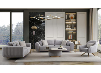 Modernes Sofa Set Hellgrau Luxus Designer Wohnlandschaft Edel Neu