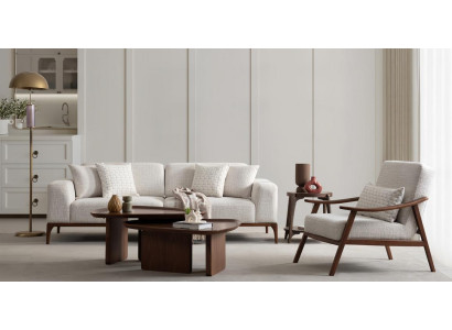 Modernes Sofa Set Beige Holz Designer Lounge Elegant Wohnstil Neu