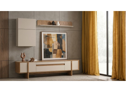 Wohnwand Schrank Sideboard Regal Wohnzimmer Stil modern Farbe braun neu bequem