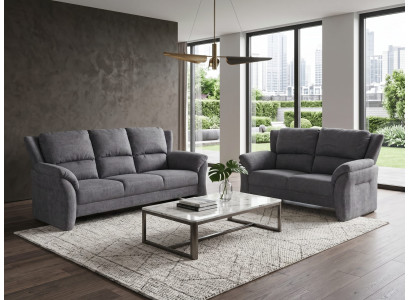 Graues Wohnzimmer-Set: 3+2-Sitzer-Sofas hohe Rückenlehnen luxuriös