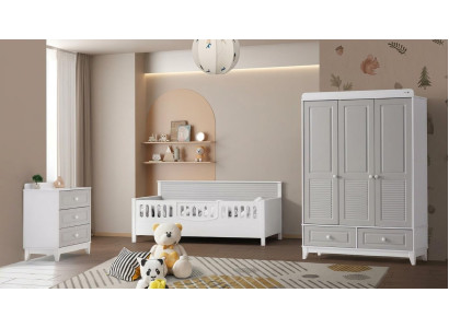 Skandinavisches Kinderzimmer Set Kinderbett Kleiderschrank & Kommode