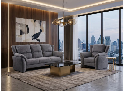 Graues Wohnzimmer-Set 3-Sitzer-Sofa Polstersessel Sofagarnitur Polstermöbel