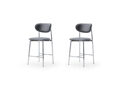 Stühle-Set 2x Barhocker Modern Stoff Komfortabel Grau Weich Bequem