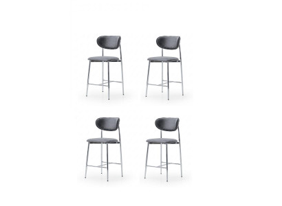 Stühle-Set 4x Barhocker Modern Stoff Komfortabel Grau Weich Bequem
