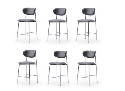Stuhl-Set 6x Barhocker Grau Bequem Modern Stilvoll Weich Klassisch