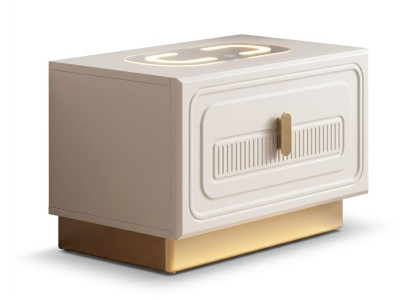 Nachtkommode Beige Modern LED Luxus Nachttisch Design Schlafzimmer