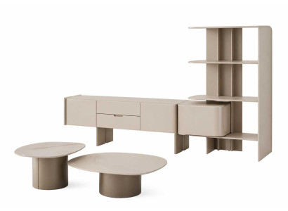 Wohnzimmer Set TV Lowboard mit Bücherregal Moderner Couchtisch Medienmöbel