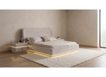Schlafzimmer Set Modern Beige Elegante Polsterbett LED 2 Nachttische