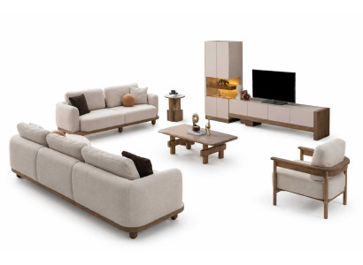 Stilvolle Sofa 4+3+1 Sitzer Wohnzimmer TV-Lowboard mit Vitrine Set 7tlg