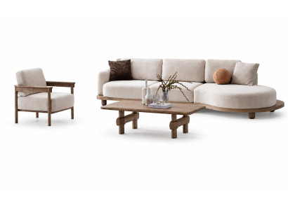 Sofa Set 4+1 Sitzer Moderner Wohnzimmer Polstermöbel Holz Couchtisch