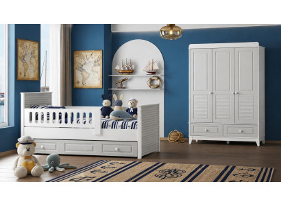 Modernes Kinderzimmer Set: Kinderbett & Kleiderschrank in Grau-Weiß