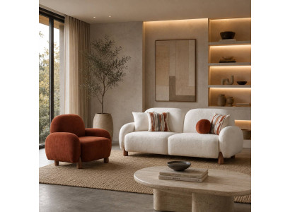 Modernes Wohnzimmer-Set Stilvolles 3-Sitzer Sofa Stoffsessel Gemütlich