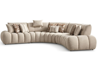 Ecksofa Stoffbezug Holz Moderner Stil Wohnzimmer Kissen Beige Neu