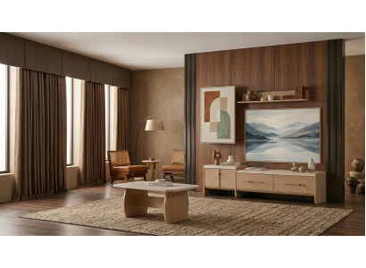 Wohnwand Schrank Sideboard Regal Wohnzimmer Stil modern Farbe beige neu