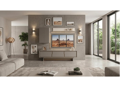 Wohnwand Schrank Sideboard Regal Wohnzimmer Stil modern Farbe beige neu bequem