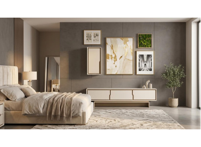 Wohnwand Schrank Sideboard Wohnzimmer Stil modern Farbe beige neu bequem