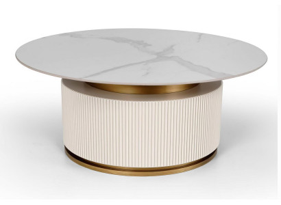 Couchtisch Modern Weiß Gold Edel Rund Marmoroptik Beistelltisch Design