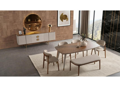 Stilvolle Esszimmergarnitur Edler Esstisch Sideboard Stühle Sitzbank