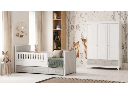 Modernes Kinderzimmer Set mit Kinderbett und Kleiderschrank in Weiß