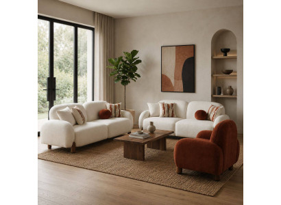 Wohnzimmer-Set Zwei 3x Meter Lange Weiße Sofas Stilvoller Brauner Sessel