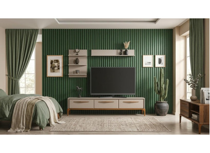 Wohnwand Oberes Regal Wohnzimmer Stil modern Farbe beige