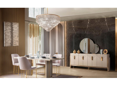 Esszimmer Set Esstisch 4x Stühle Konsole Beige Moderner Stil Komfortabel