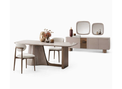 Esszimmer Set Esstisch Luxuriöses Komplett 2x Stühle Holzmöbel Sideboard