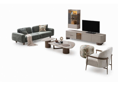 Sofa Set 3+1 Sitzer Wohnzimmer Stilvolles Möbel TV-Lowboard mit Wandregal