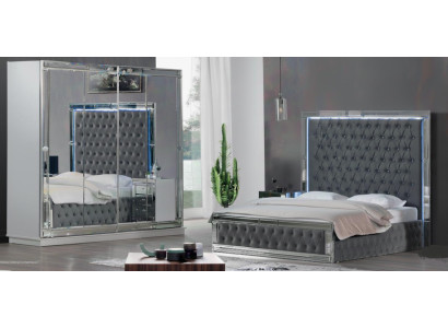 Graues Schlafzimmer Set Polsterbett Designer Kleiderschrank 2tlg