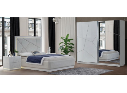 Weiße Schlafzimmer Garnitur Polsterbett Schminktisch Schrank 5tlg