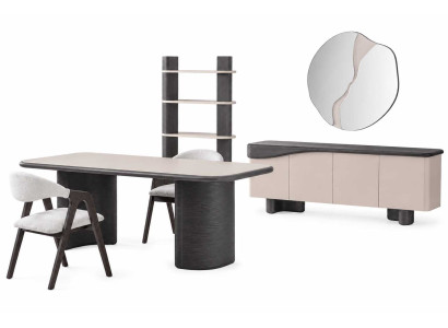 Esstisch mit 2x Stühle Esszimmer Set Designer Komplettes Sideboard mit Spiegel