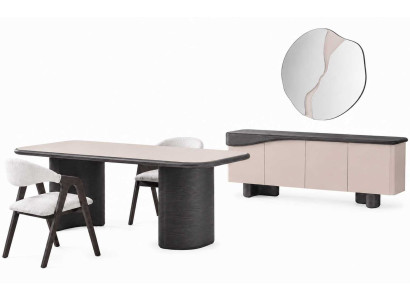 Moderner Esstisch Komplettes 2x Stühle Luxusmöbel Sideboard mit Spiegel