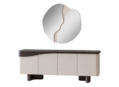 Buffetschrank Komplettes Sideboard mit Spiegel Kommode Stauraummöbel