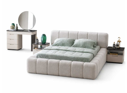 Schlafzimmer Eleganter Bett mit 2x Nachttische Stilvolles Schminktisch Set