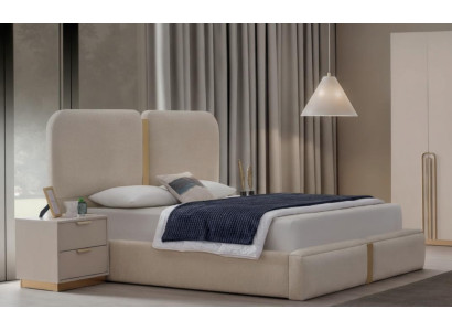 Stylisches Beiges Schlafzimmer-Set Designer Bett 2x Nachttische