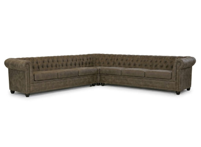 Großes braunes L-förmiges Ecksofa Chesterfield großes Sofa hochwertige Sofas