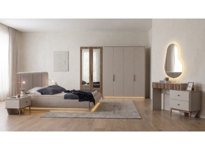 Stilvoll Schlafzimmer Set Modern Beige Holz Bett Schrank Designer