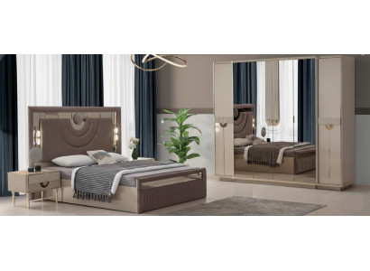 Elegante Schlafzimmer Garnitur Textilbett Nachttische Kleiderschrank
