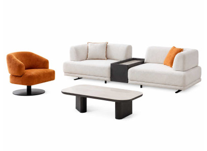 Sofagarnitur 2+1 Sitzer Moderner Komplettes Wohnzimmer Holz Couchtisch
