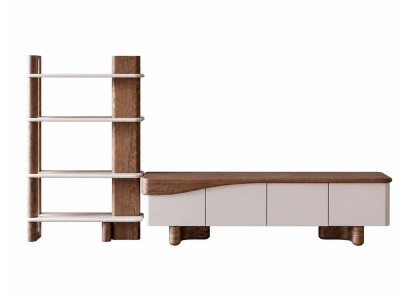 Wohnwand Komplett Wohnzimmer TV-Lowboard mit Bücherregal Set 2tlg